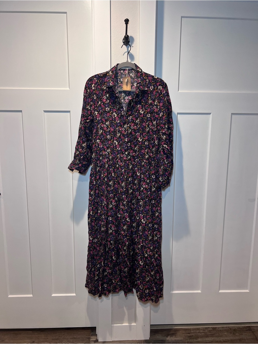 Natural Life Floral Button-Front Long Sleeve Maxi Dress - Purple Floral